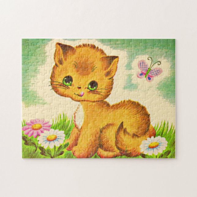 Puzzle gatito adorable de ojos verdes (Horizontal)