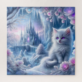 Puzzle Gatito blanco en el reino del hielo de la fantasía