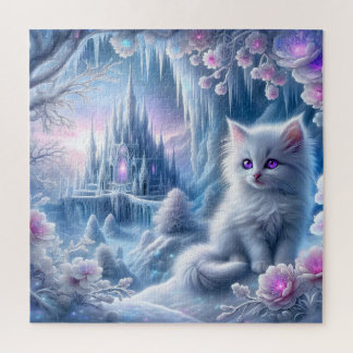 Puzzle Gatito blanco en el reino del hielo de la fantasía
