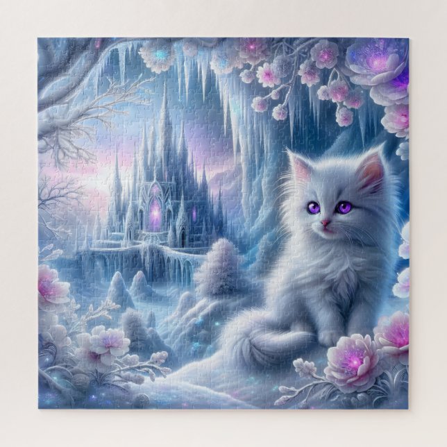 Puzzle Gatito blanco en el reino del hielo de la fantasía (Vertical)