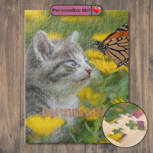 Puzzle Gatito Blanco Gris Mariposa Monarca