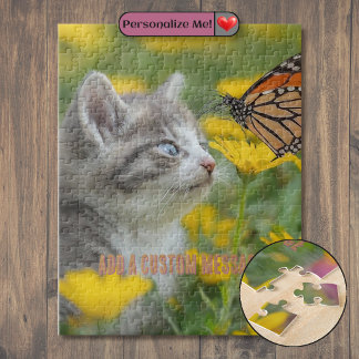 Puzzle Gatito Blanco Gris Mariposa Monarca