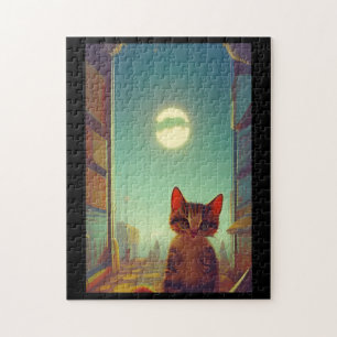 Puzzle Gatito con ojos grandes y sombra de efecto dominan