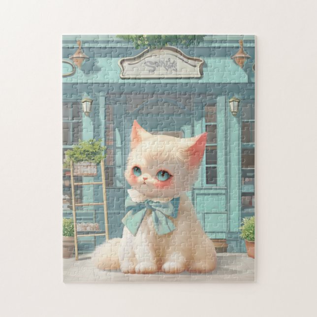 Puzzle Gatito con sabor suave y azul en pastelería (Vertical)