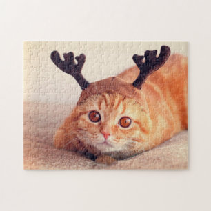Puzzle gatito con un gorra de renos Navidades