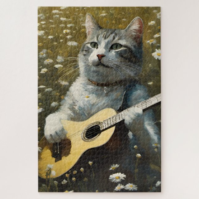 Puzzle Gatito Cute Jugando Guitarra Acústica (Vertical)