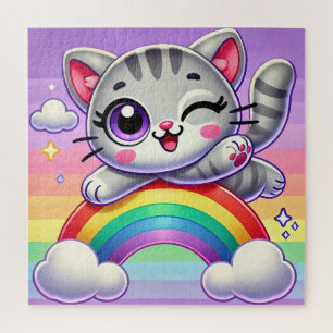 Puzzle Gatito de dibujos animados adorable saltando