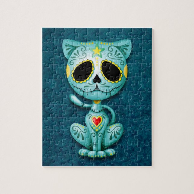 Puzzle Gatito del azúcar del zombi, azul (Vertical)