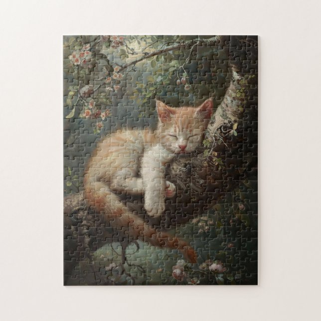 Puzzle Gatito durmiendo en una cosecha de árbol (Vertical)