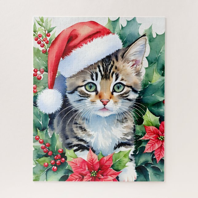 Puzzle Gatito En El Arte De Los Navidades De Santa Hat (Vertical)