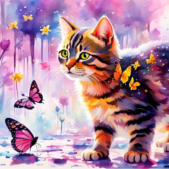 Puzzle Gatito En La Aventura Del Bosque De Mariposas (Kitten and butterflies, a sweet way to spend the day to playing. )