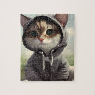 Puzzle Gatito en una hoodie