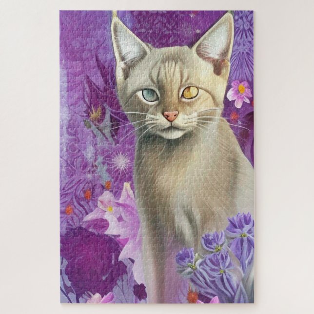 Puzzle Gatito insólito siamés teñido de morado (Vertical)