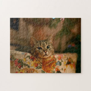 Puzzle Gatito mirando detrás del árbol de Navidad