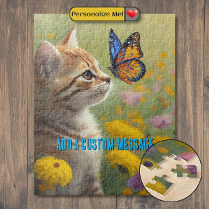Puzzle Gatito Naranja Blanco Mariposa Colorida
