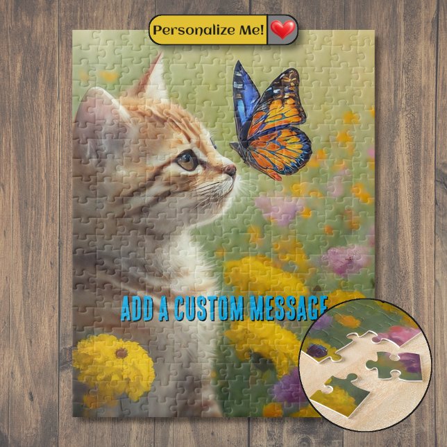 Puzzle Gatito Naranja Blanco Mariposa Colorida (Orange White Kitten Colorful Butterfly Jigsaw Puzzle)