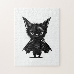 Puzzle Gatito Negro Grumpy De Halloween Con Traje De Bate