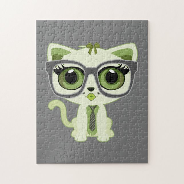 Puzzle Gatito Nerd - Verde (Vertical)