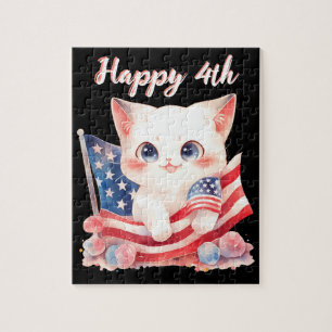 Puzzle Gatito Patriótico 4 de Julio Feliz 4 Personalizado