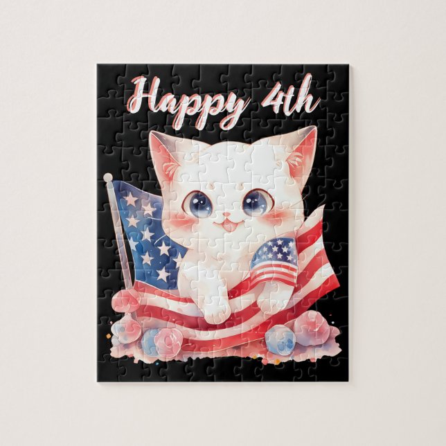Puzzle Gatito Patriótico 4 de Julio Feliz 4 Personalizado (Vertical)