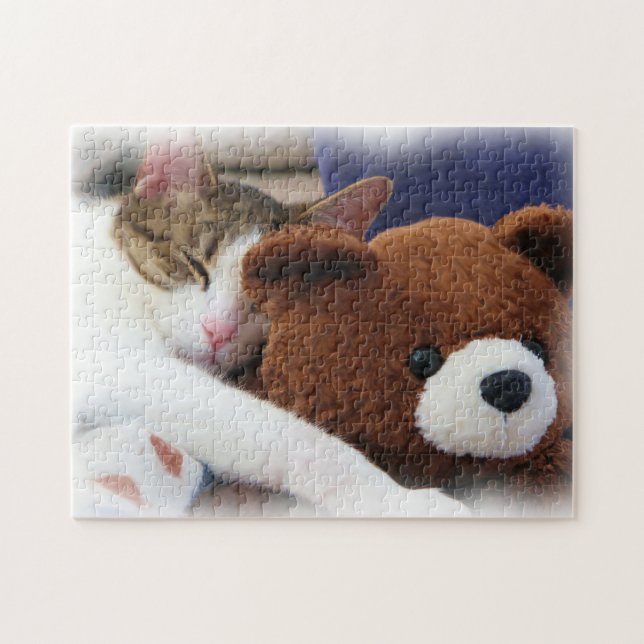 Puzzle Gatito que duerme con el oso de peluche (Horizontal)
