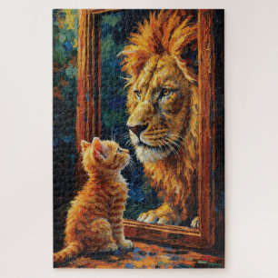 Puzzle Gatito Viendo Reflejo de León Motivacional Impasto