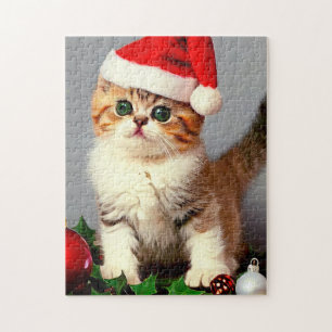 Puzzle Gatito vintage de Navidad en Santa Hat