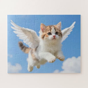 Puzzle Gatito Volador Adorable Calico Tabby Cielo Azul