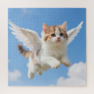 Puzzle Gatito Volador Adorable Calico Tabby Cielo Azul