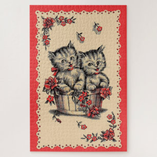 Puzzle gatitos adorables en una cesta de flores