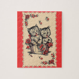 Puzzle gatitos adorables en una cesta de flores