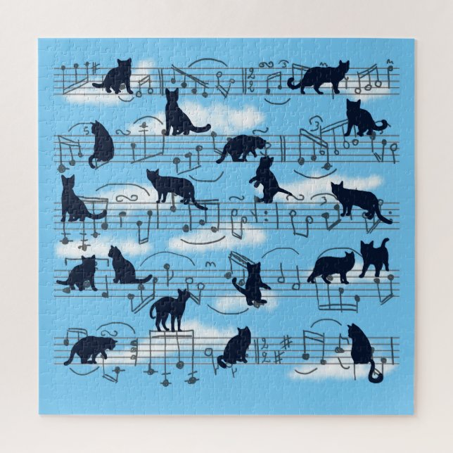 Puzzle gatitos azules y notas musicales (Vertical)