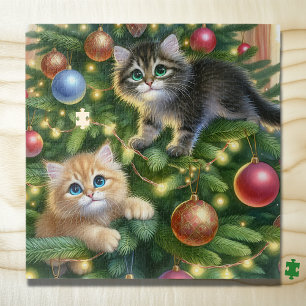 Puzzle Gatitos bonitos en el árbol de Navidad