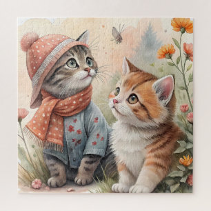 Puzzle Gatitos caprichosos de acuarela en un jardín de ot