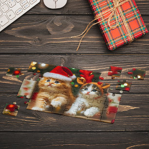 Puzzle Gatitos con Santa Claus y gorras de renos 2