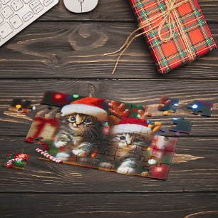 Puzzle Gatitos con Santa Claus y gorras de renos 4