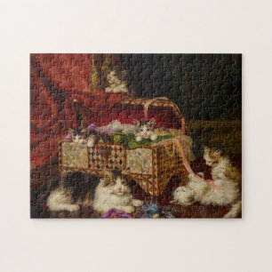 Puzzle Gatitos en cesta de costura Jules Leroy