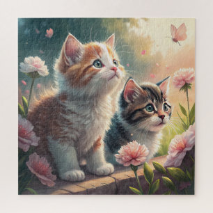 Puzzle Gatitos en un jardín de otoño - Gato acogedor y ad