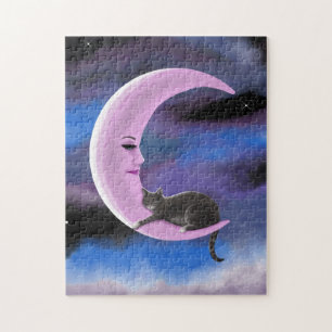 Puzzle Gato 661 Gracioso gato en luna rosa