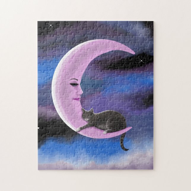 Puzzle Gato 661 Gracioso gato en luna rosa (Vertical)