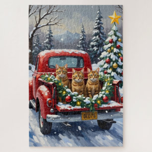 Puzzle Gato Abisinio Camión Rojo de Navidad Fiesta