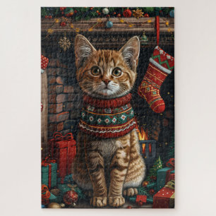 Puzzle Gato Abisinio con regalos de Navidad Chimenea