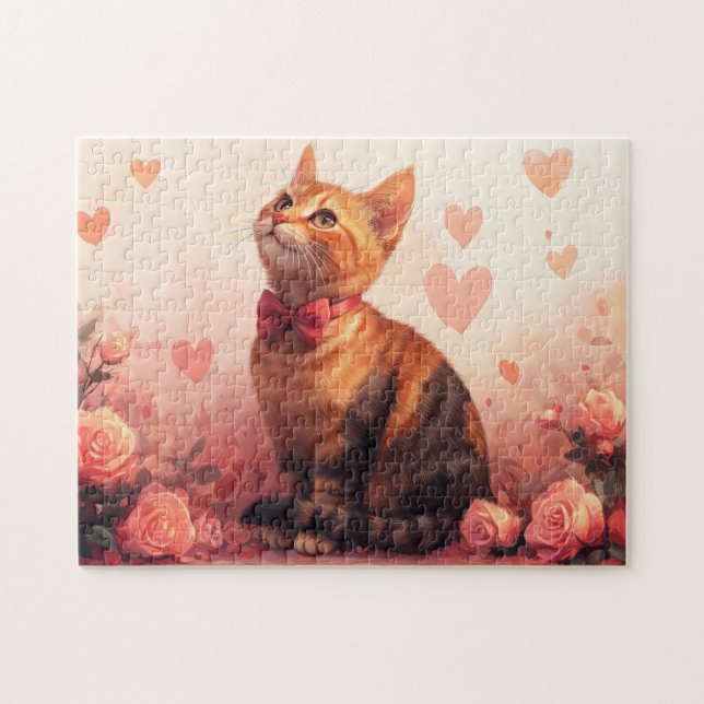 Puzzle Gato abisino con Rosas - El día de San Valentín (Horizontal)