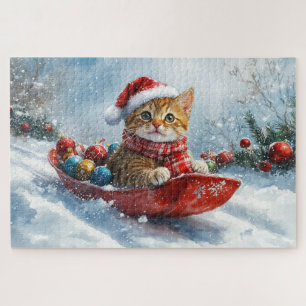 Puzzle Gato abisino en escurrimiento deja que nieve Navid