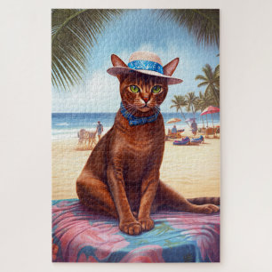 Puzzle Gato abisino en la playa, regalo de verano para el