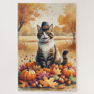 Puzzle Gato abisino en otoño deja arte de Acción de Graci