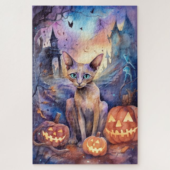 Puzzle Gato abissiniano de Halloween con miedo a la calab (Vertical)
