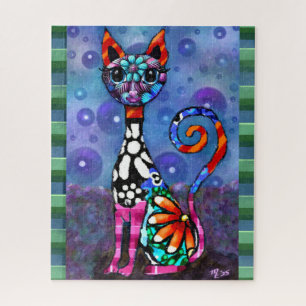 Puzzle Gato abstracto caprichoso y funky de ojos grandes