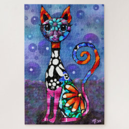 Puzzle Gato abstracto funky de ojos grandes y caprichoso