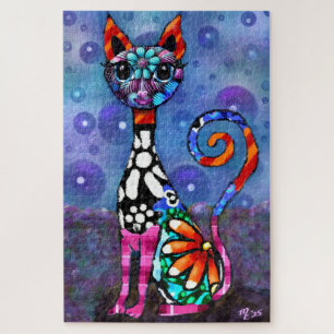 Puzzle Gato abstracto funky de ojos grandes y caprichoso